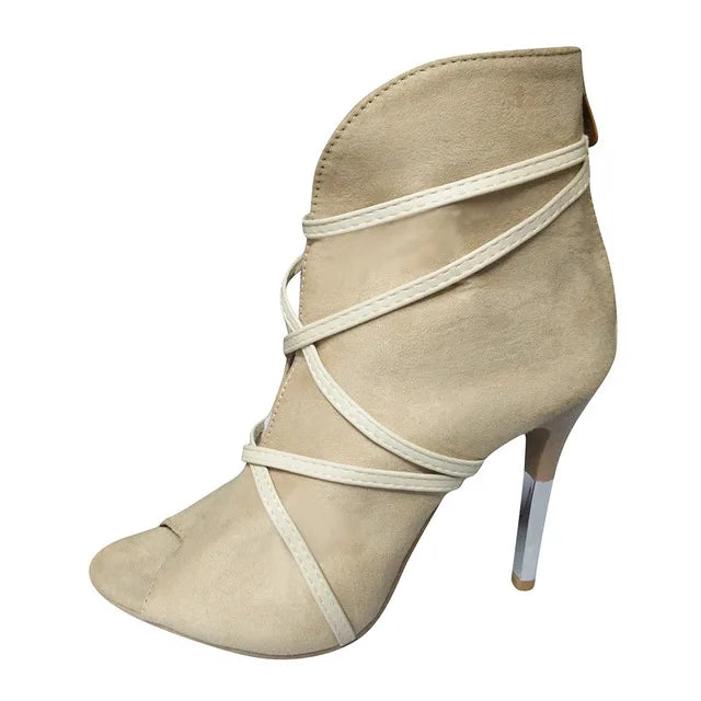 Faux Suede Open Toe Heels