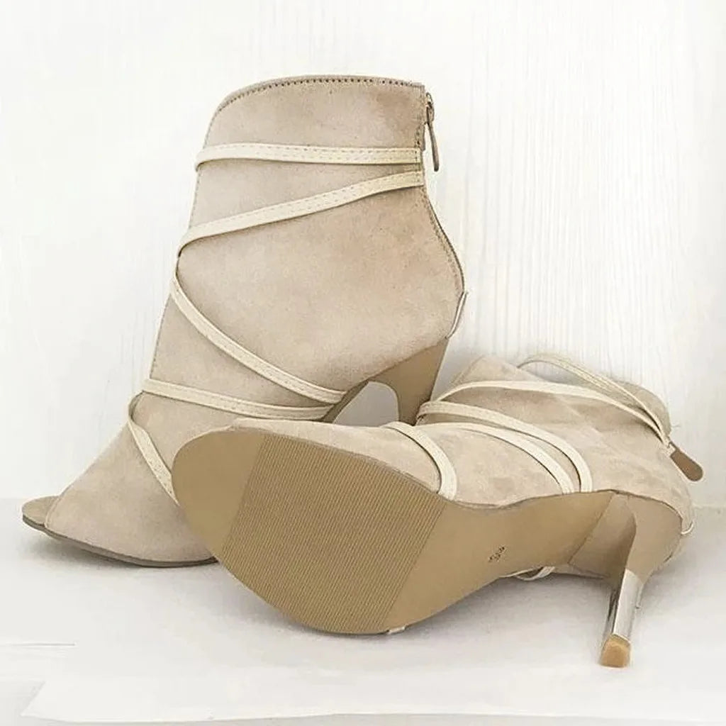 Faux Suede Open Toe Heels