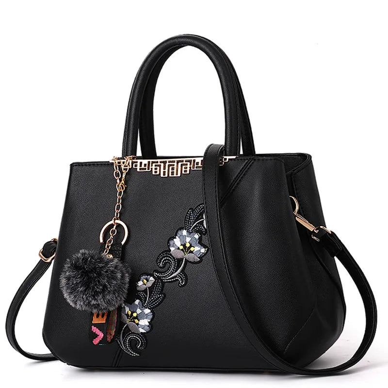 Floral Embroidered Shoulder Tote