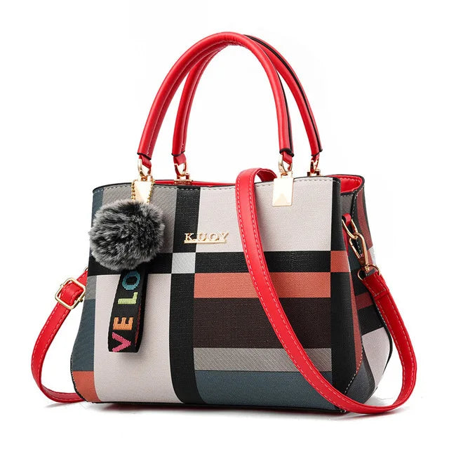 Fur Patchwork Structured Satchel Bag