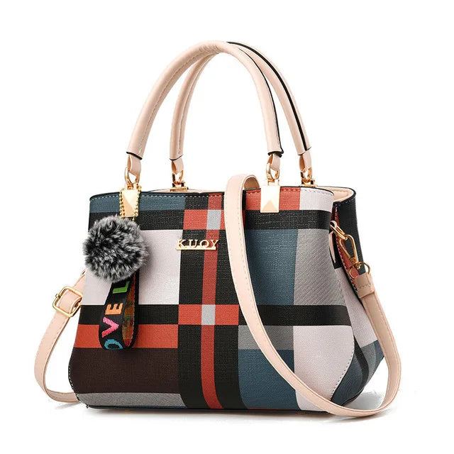 Fur Patchwork Structured Satchel Bag