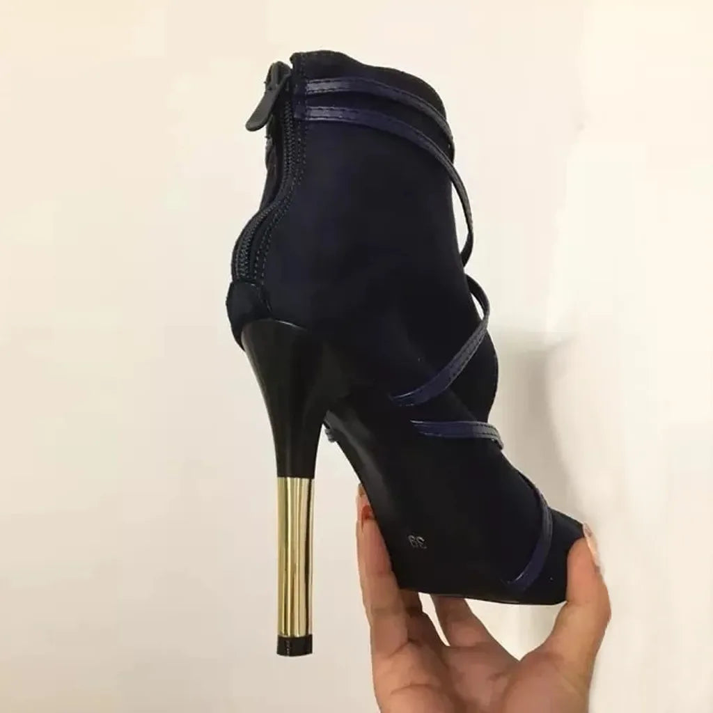 Faux Suede Open Toe Heels