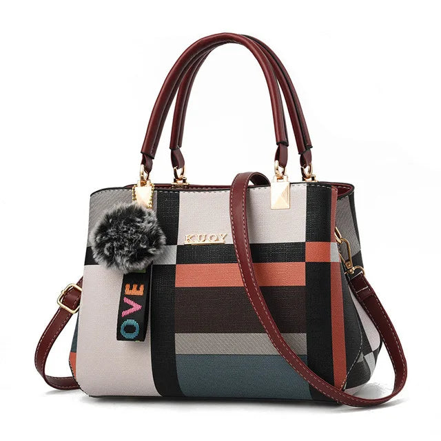 Fur Patchwork Structured Satchel Bag