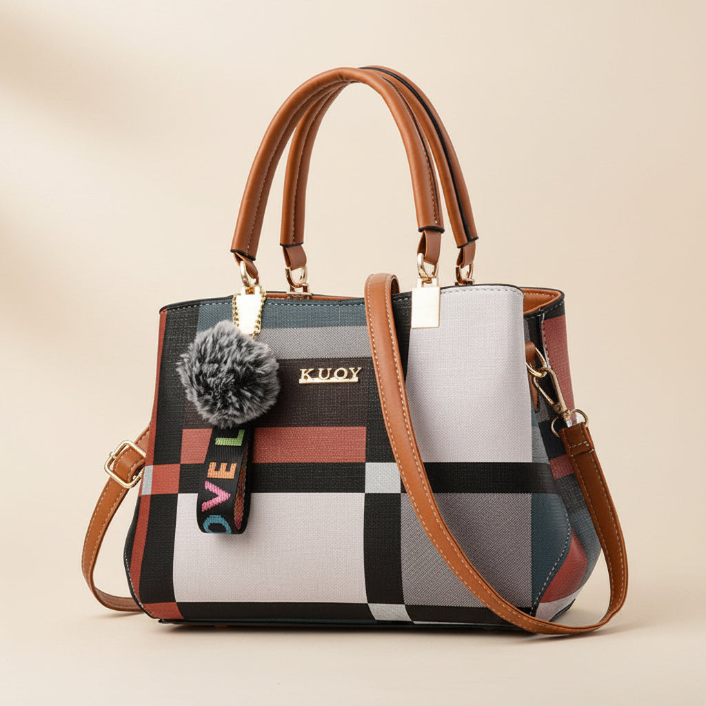 Fur Patchwork Structured Satchel Bag