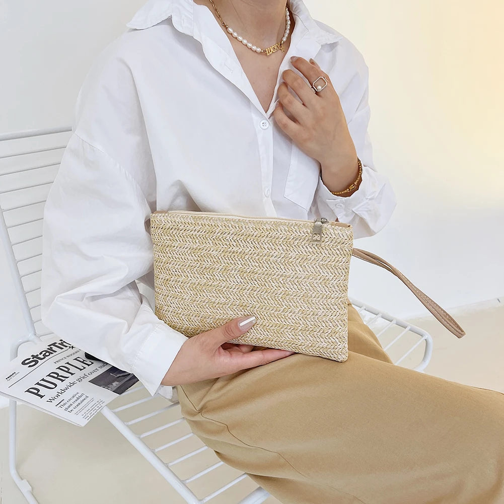 Natural Straw Bohemian Clutch