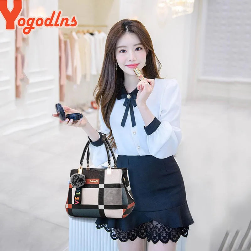 Fur Patchwork Structured Satchel Bag