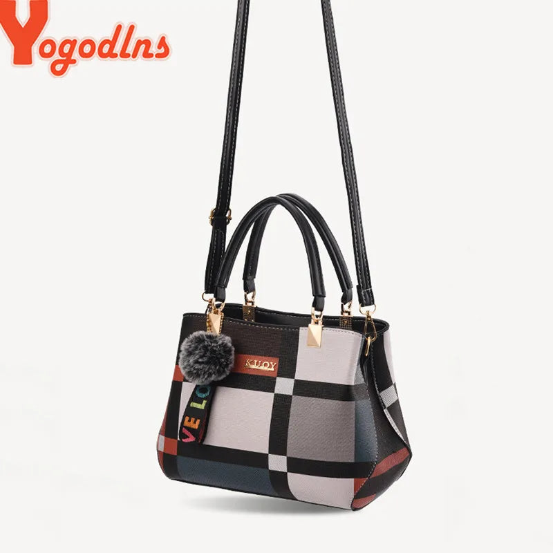 Fur Patchwork Structured Satchel Bag