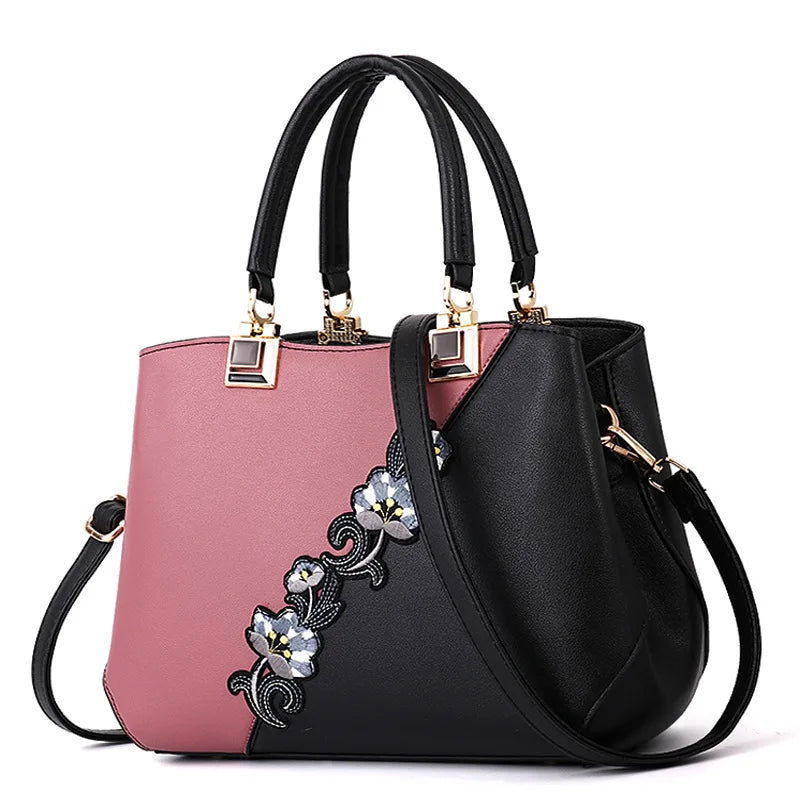 Floral Embroidered Shoulder Tote