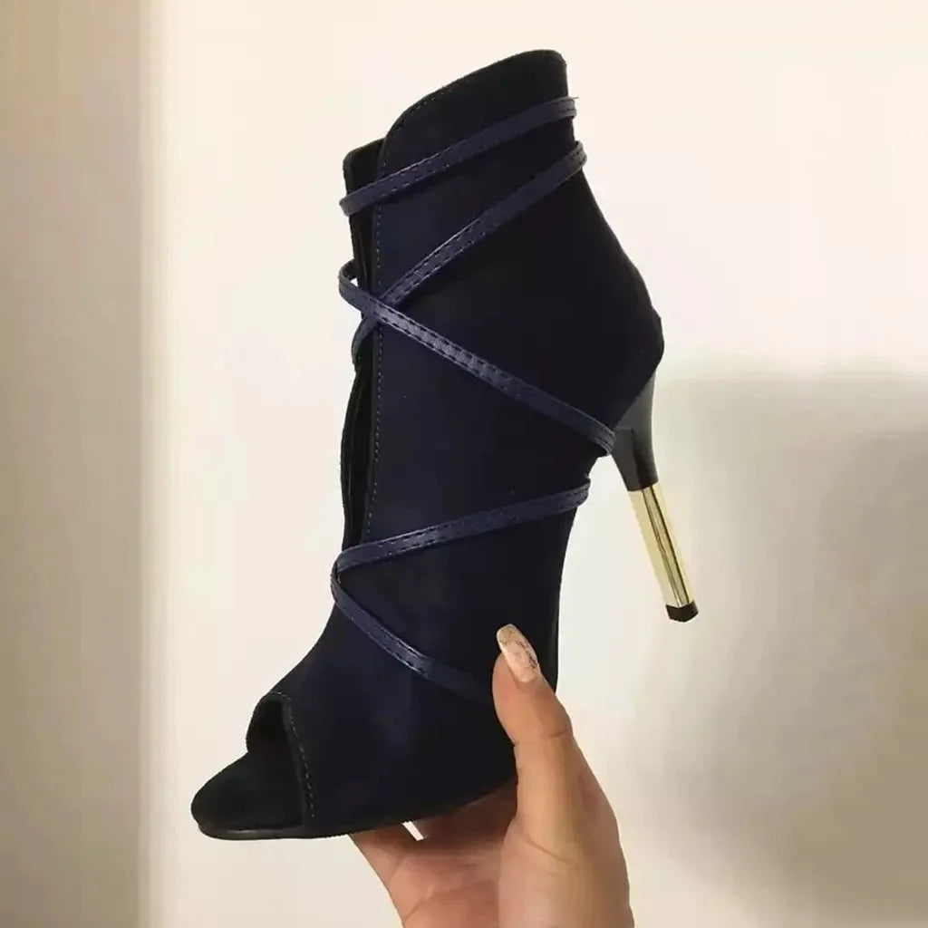 Faux Suede Open Toe Heels