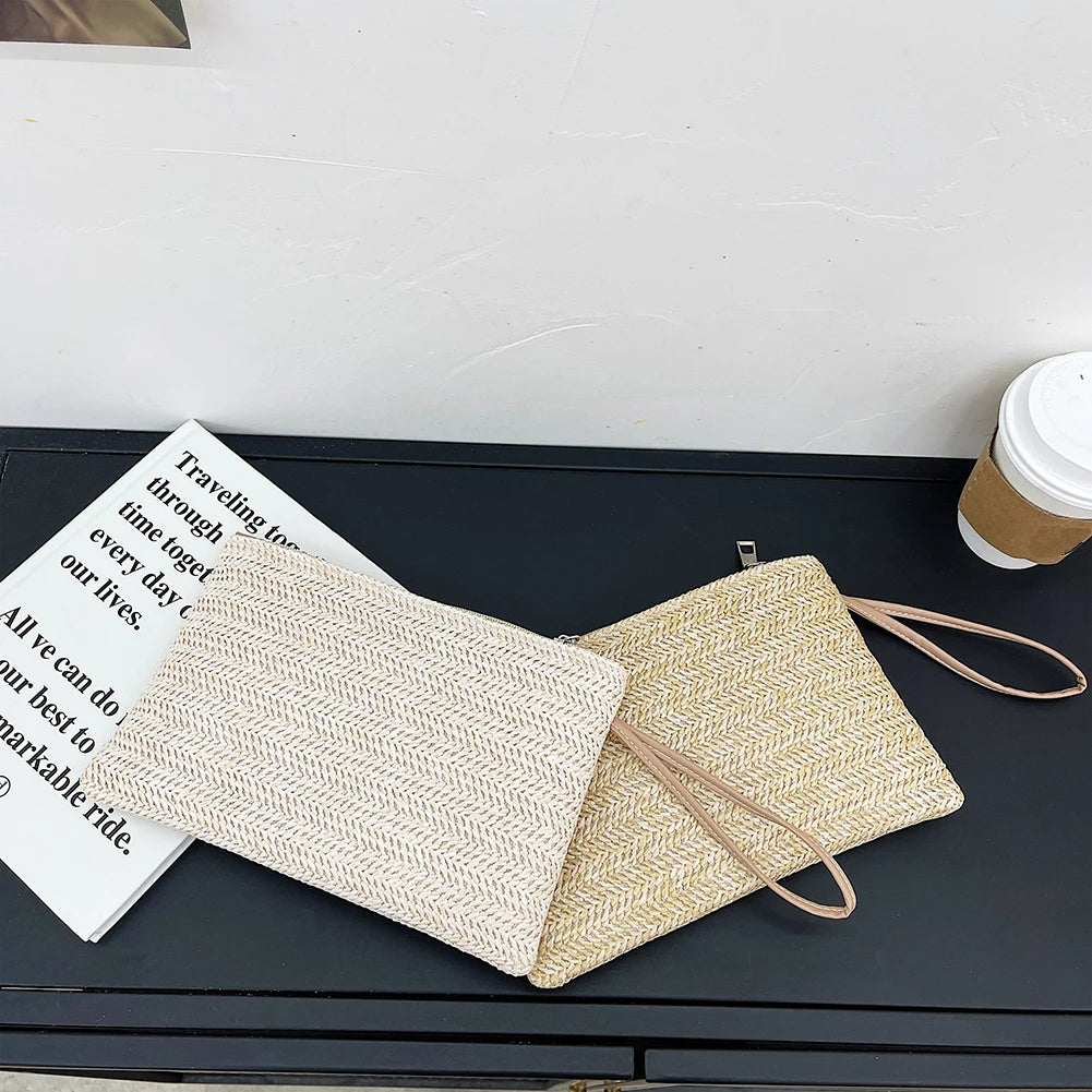 Natural Straw Bohemian Clutch
