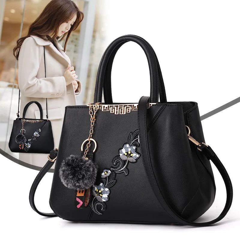 Floral Embroidered Shoulder Tote