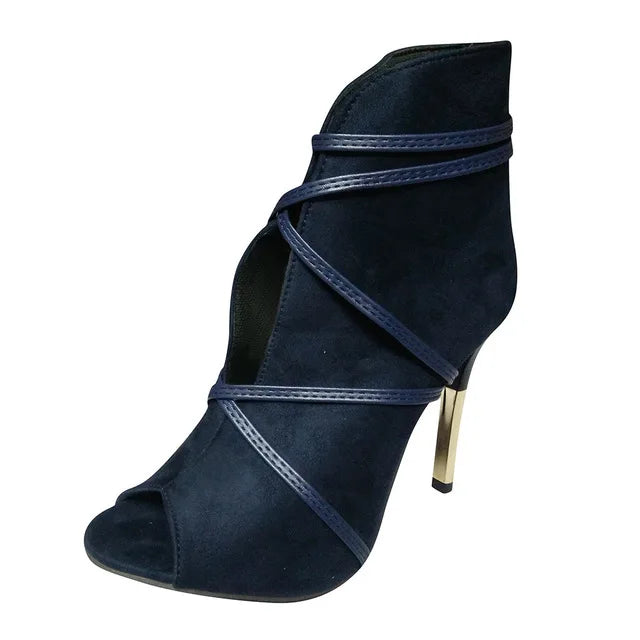 Faux Suede Open Toe Heels