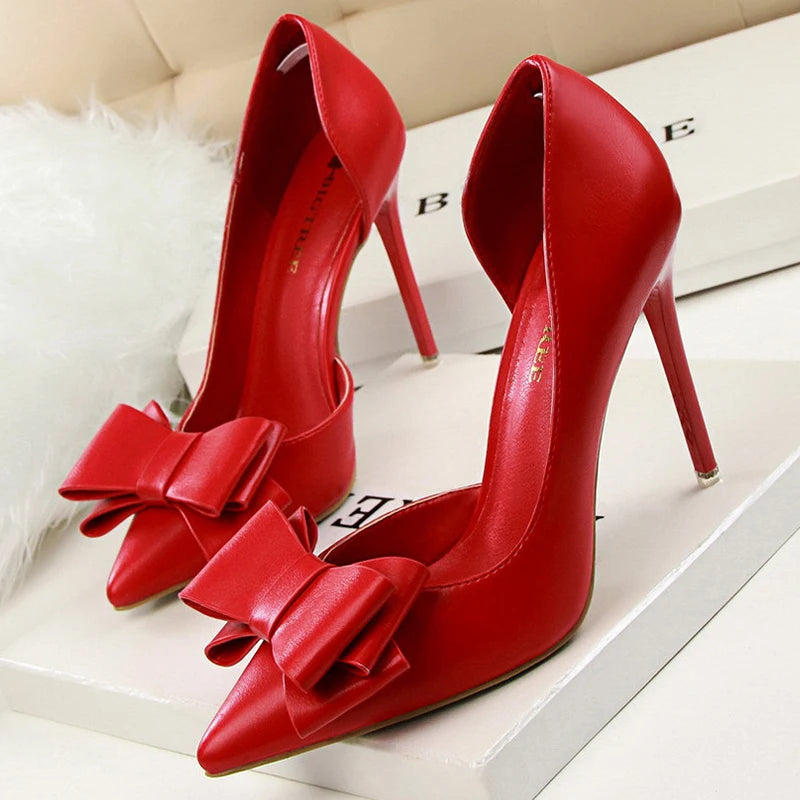 Leather Butterfly Knot Heels