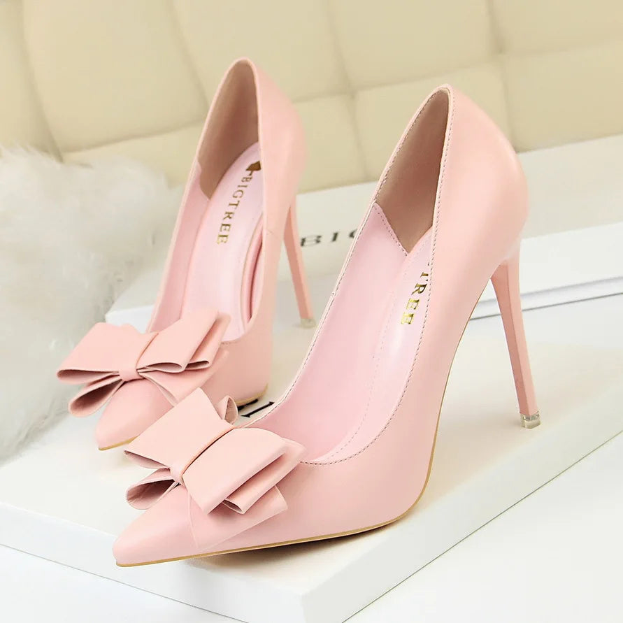 Handmade Pointed Bow Heel Pumps