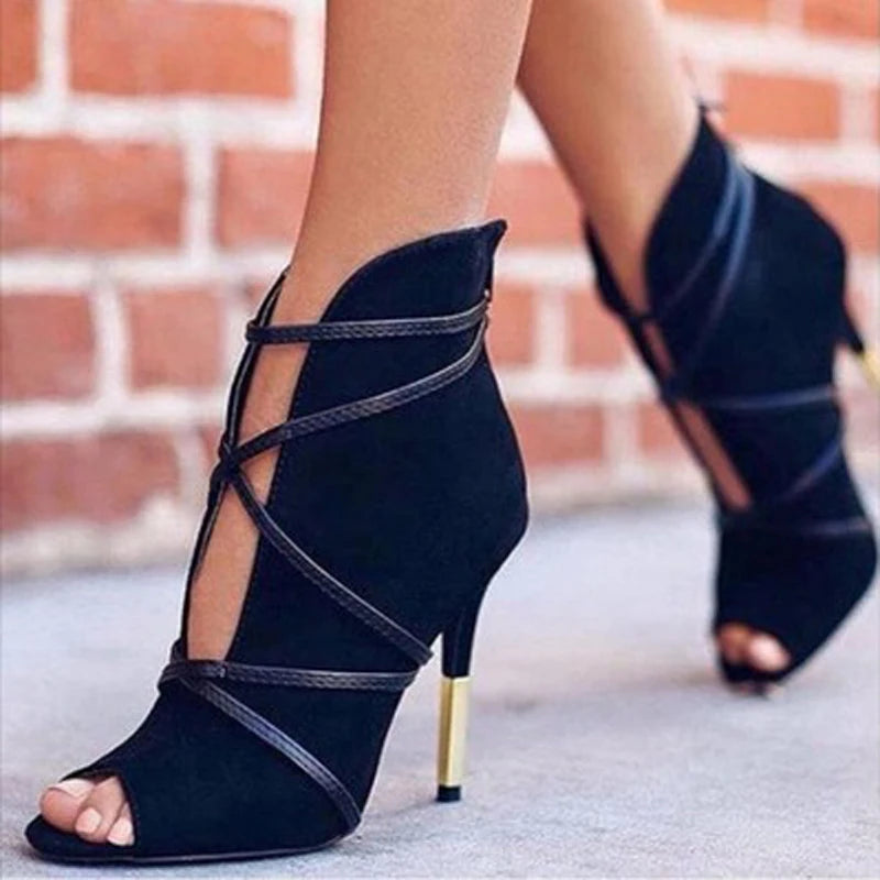 Faux Suede Open Toe Heels