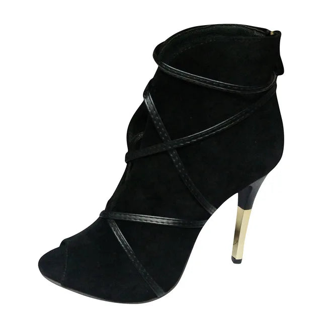 Faux Suede Open Toe Heels