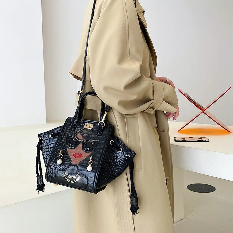 Applique Convertible Shoulder Handbag