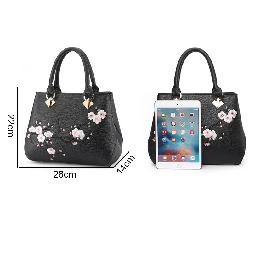 Embroidered Floral Shoulder Handbag
