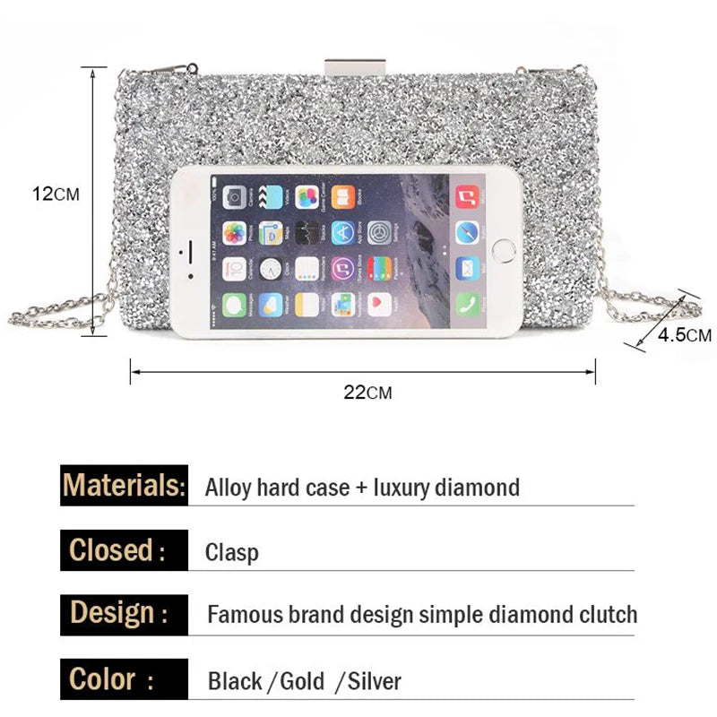 Helena Luxy Moon Diamond Clutch - Sequin Wedding Evening Bag