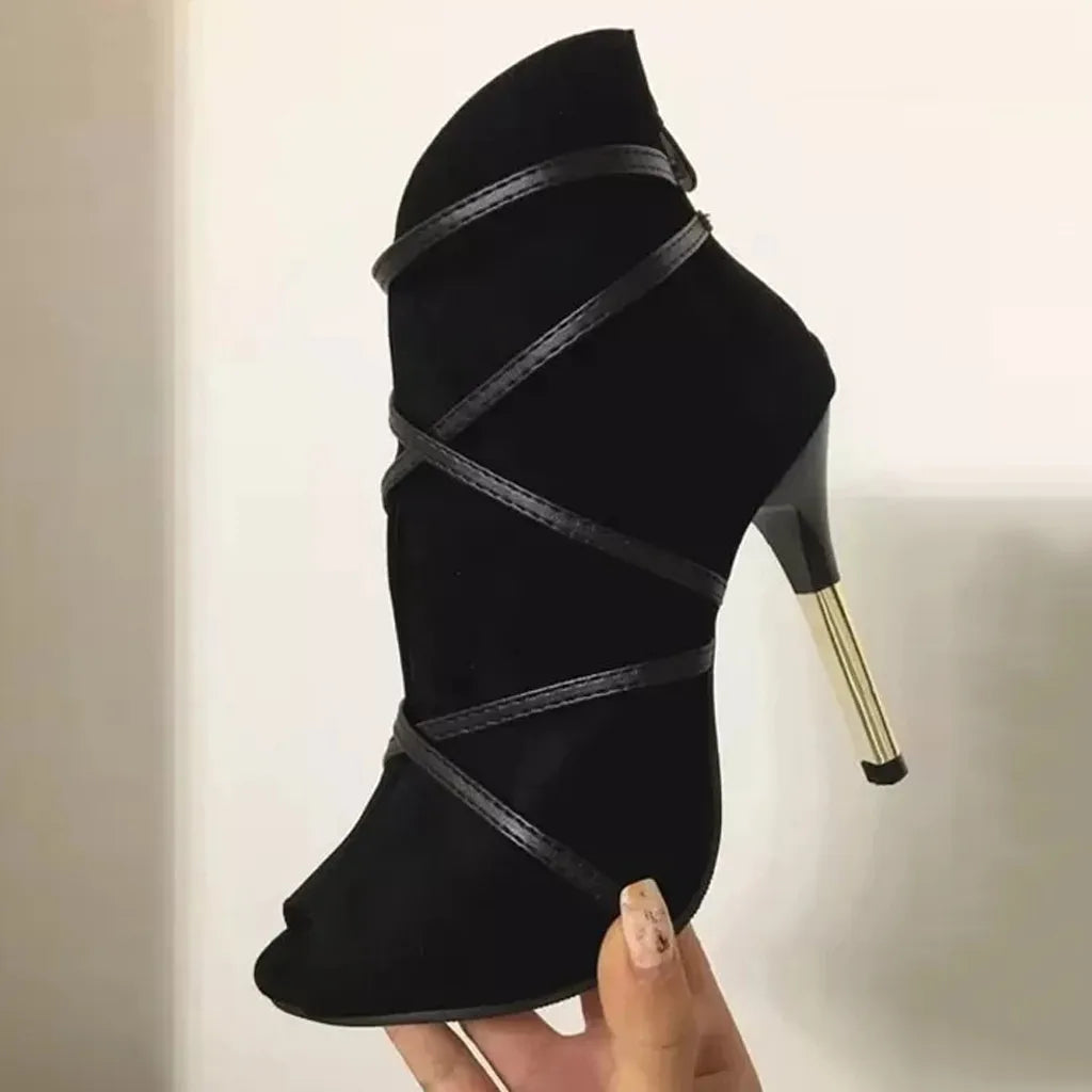 Faux Suede Open Toe Heels