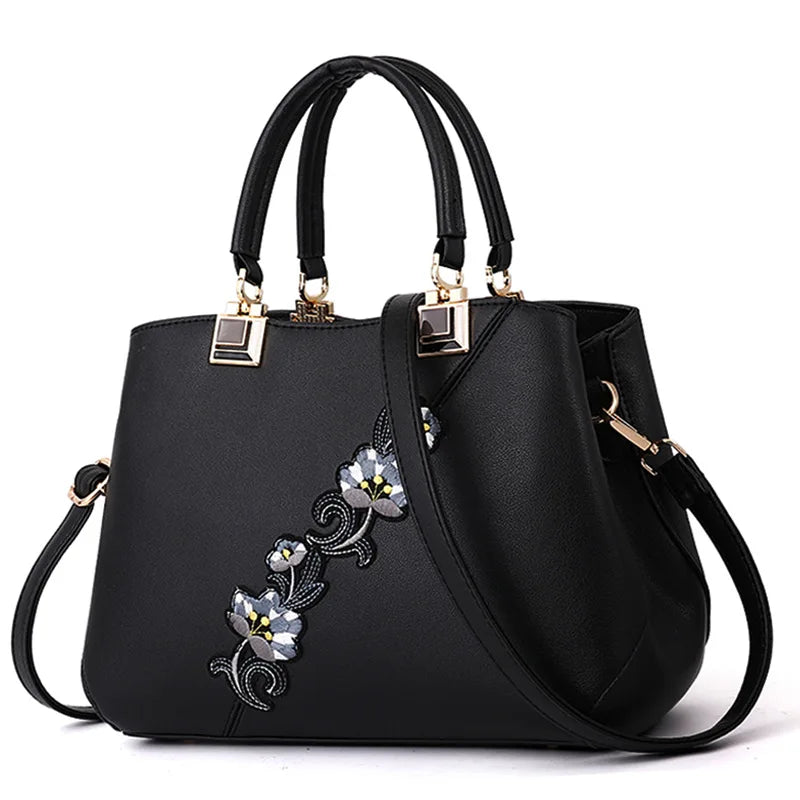 Floral Embroidered Shoulder Tote