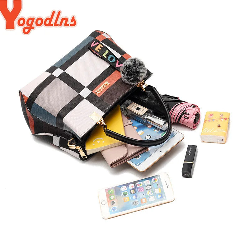 Fur Patchwork Structured Satchel Bag