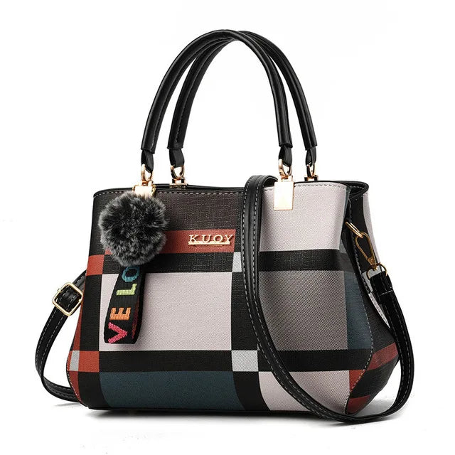 Fur Patchwork Structured Satchel Bag