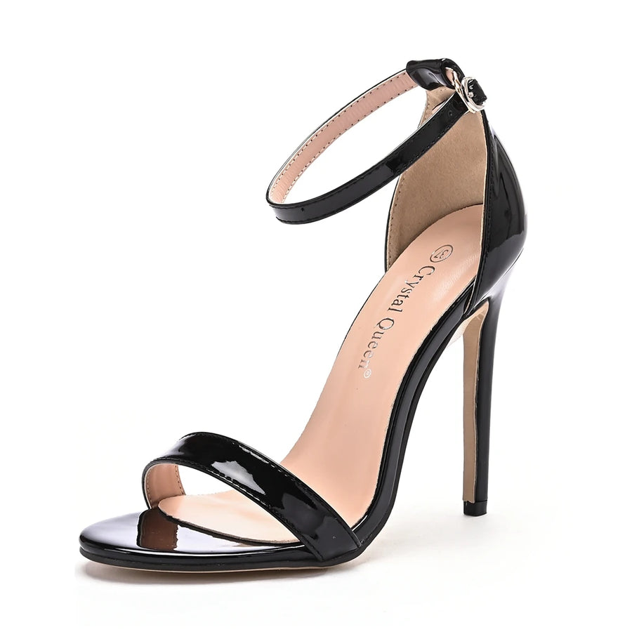 Sexy Pointed Open Toe Sandals - Crystal Queen Patent Leather Heels