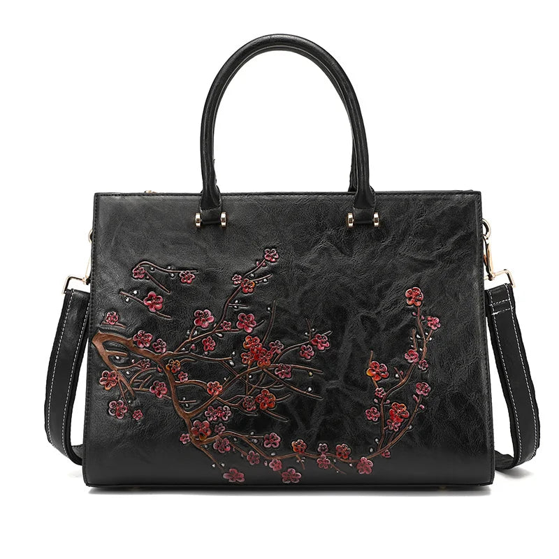 Vintage Floral Leather Tote