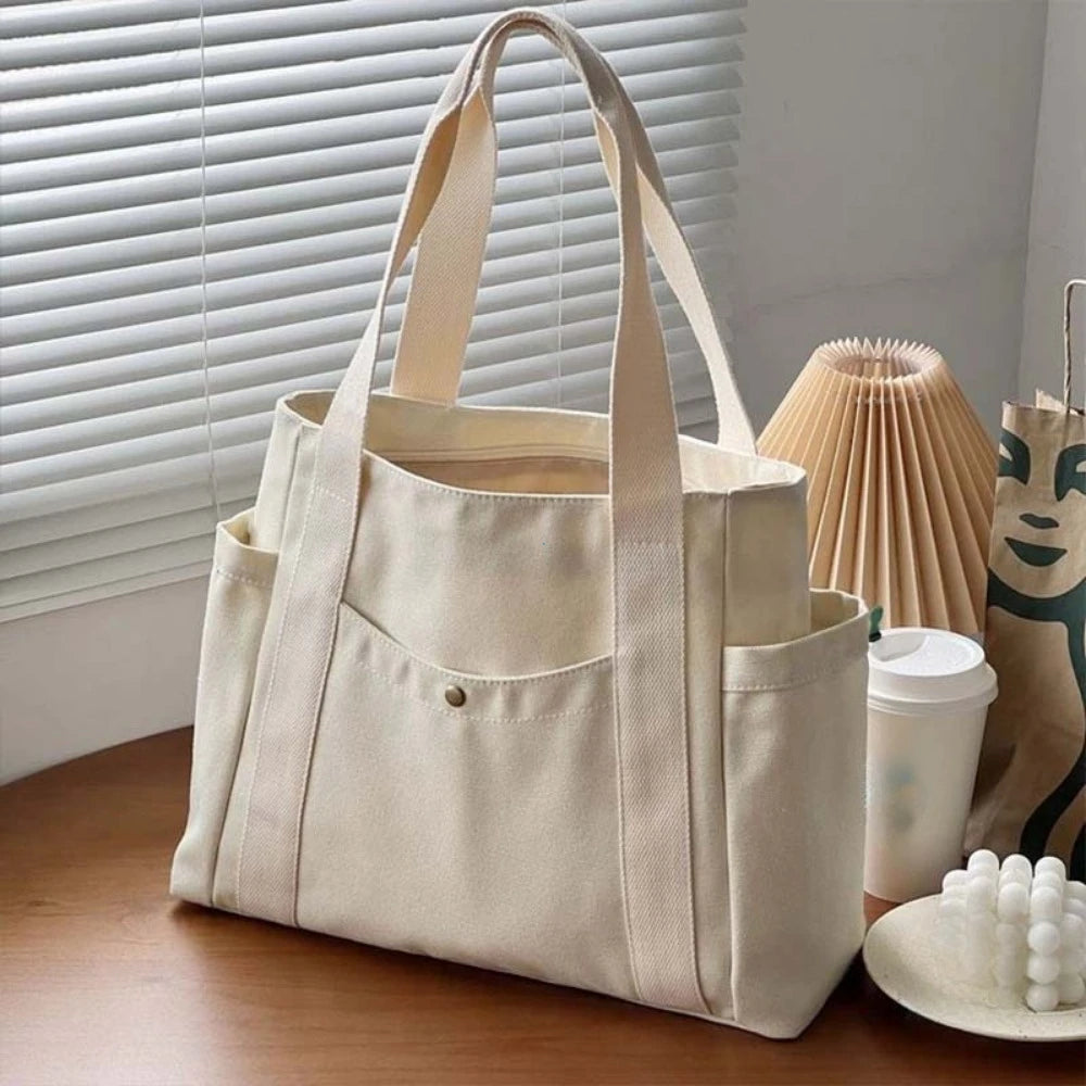 Canvas Preppy Shoulder Tote Bag
