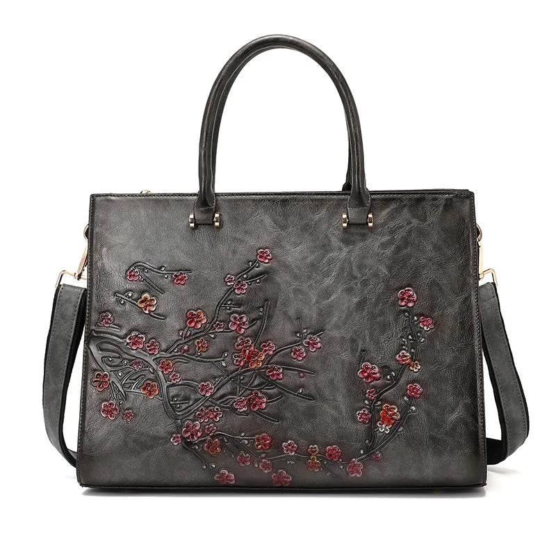 Vintage Floral Leather Tote