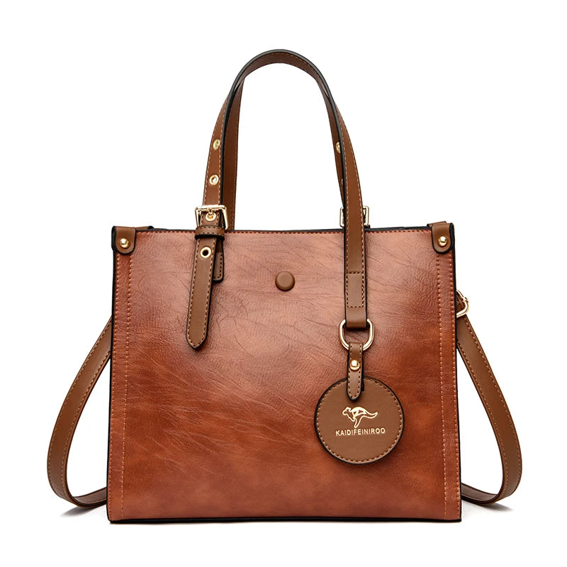 Vera VANDERWAH Vintage Split Leather Handbag - Organized Elegant Tote