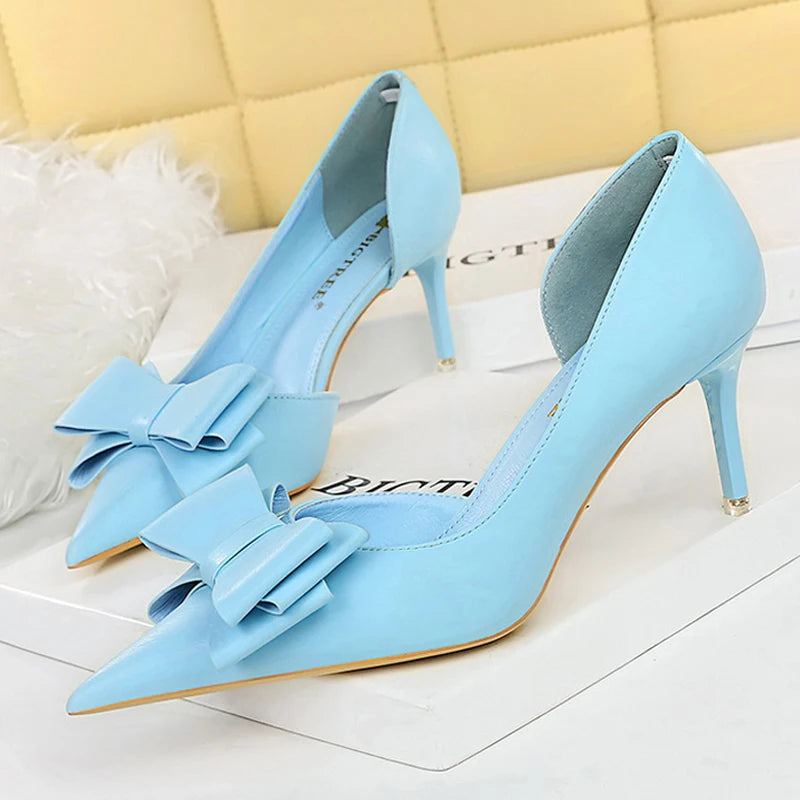 Leather Butterfly Knot Heels