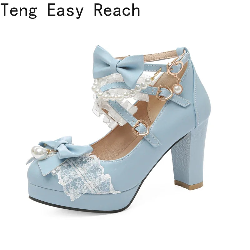 Handmade Lolita Square Heel Pumps