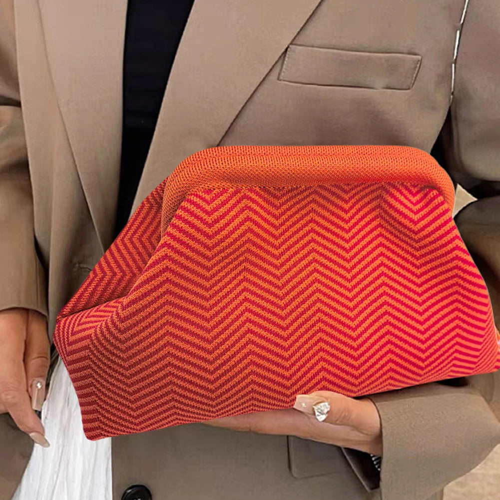 Striped Knitted Cotton Clutch Bag