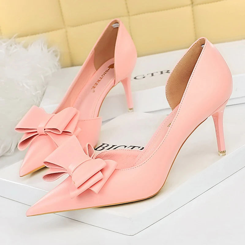 Leather Butterfly Knot Heels
