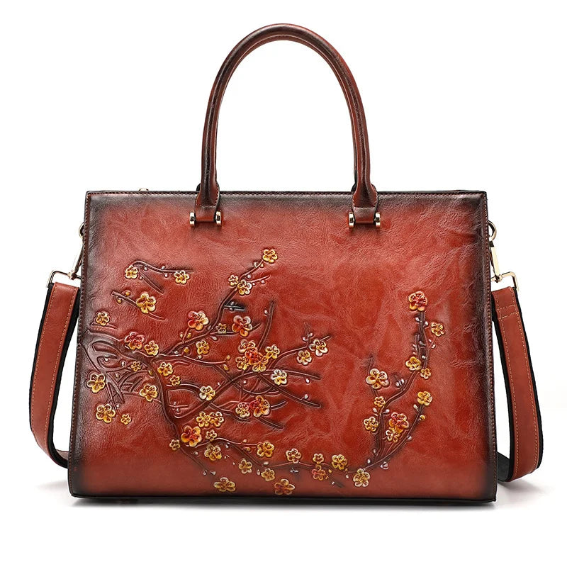 Vintage Floral Leather Tote