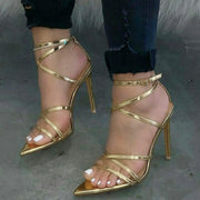 Golden Breathable Lace Up Heels - Cork Outsole Summer Sandals