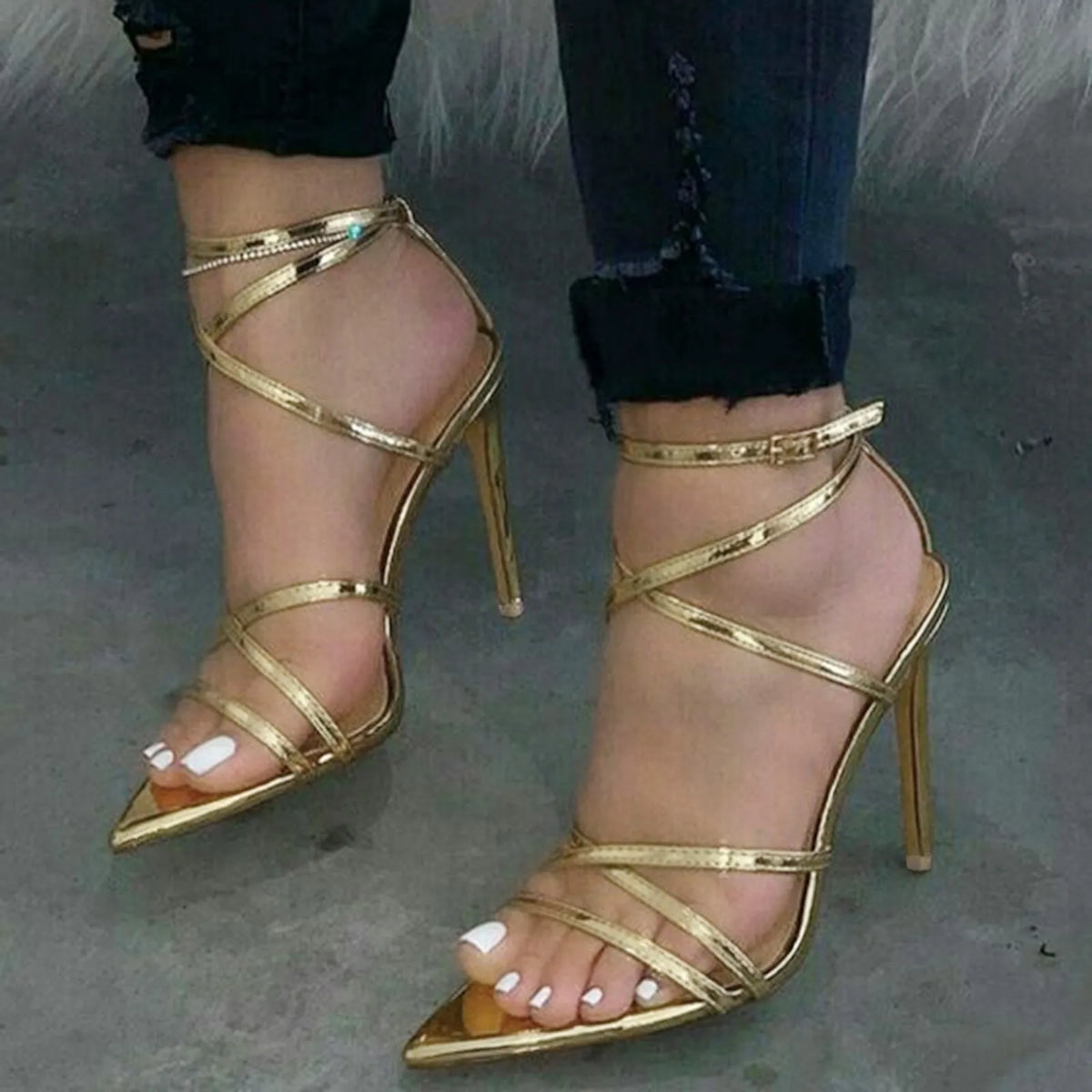 Golden Cork Lace-Up Heel Sandals