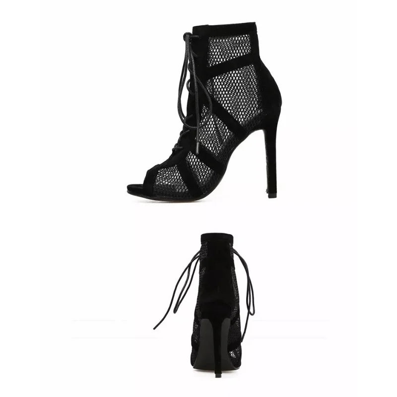 Mesh Lace-Up Gladiator Heels