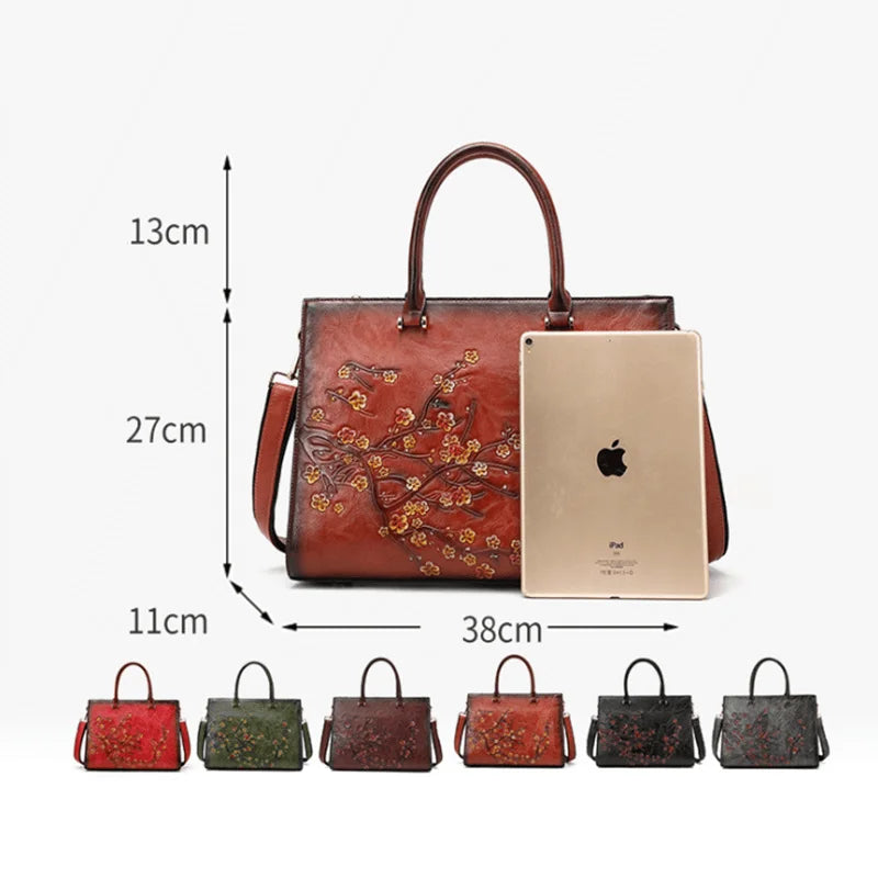 Vintage Floral Leather Tote