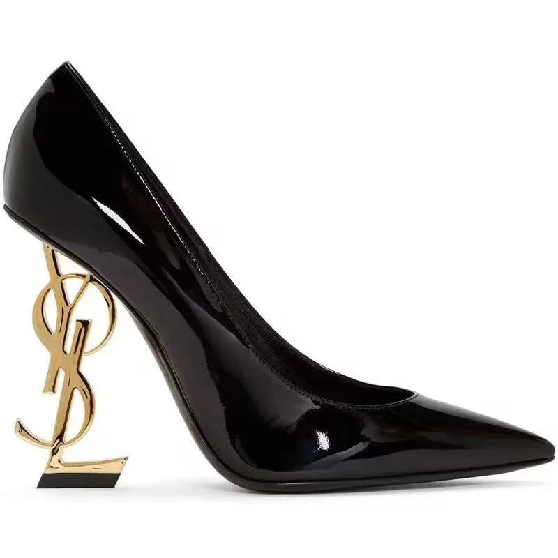 Metal Heel Patent Platform Pumps