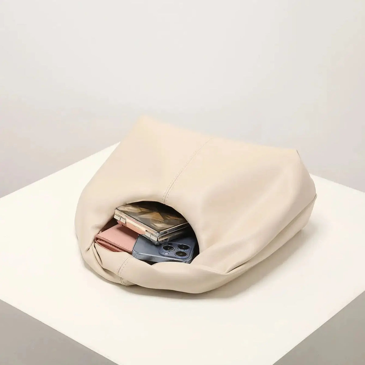 Ruched Square Top Handle Bag