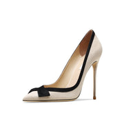 Bowknot Pointed Toe High Heels - CHAOHANMIAONI Microfiber Pumps
