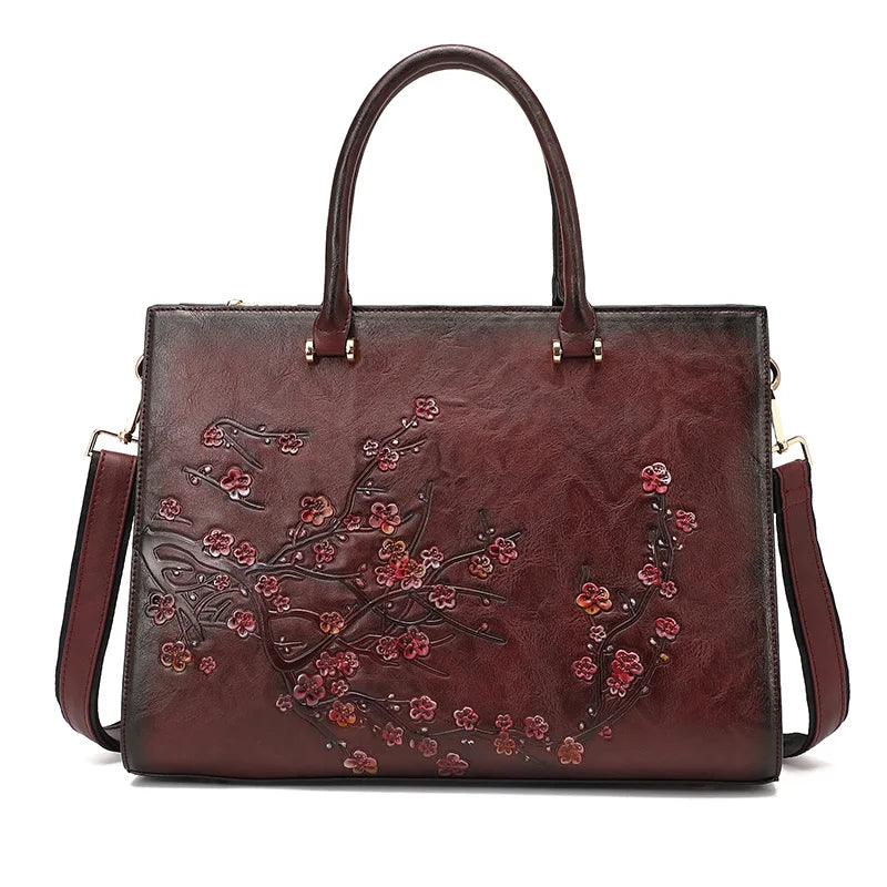 Vintage Floral Leather Tote
