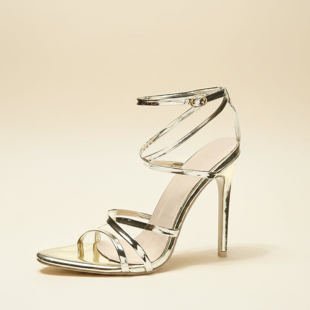 Golden Cork Lace-Up Heel Sandals