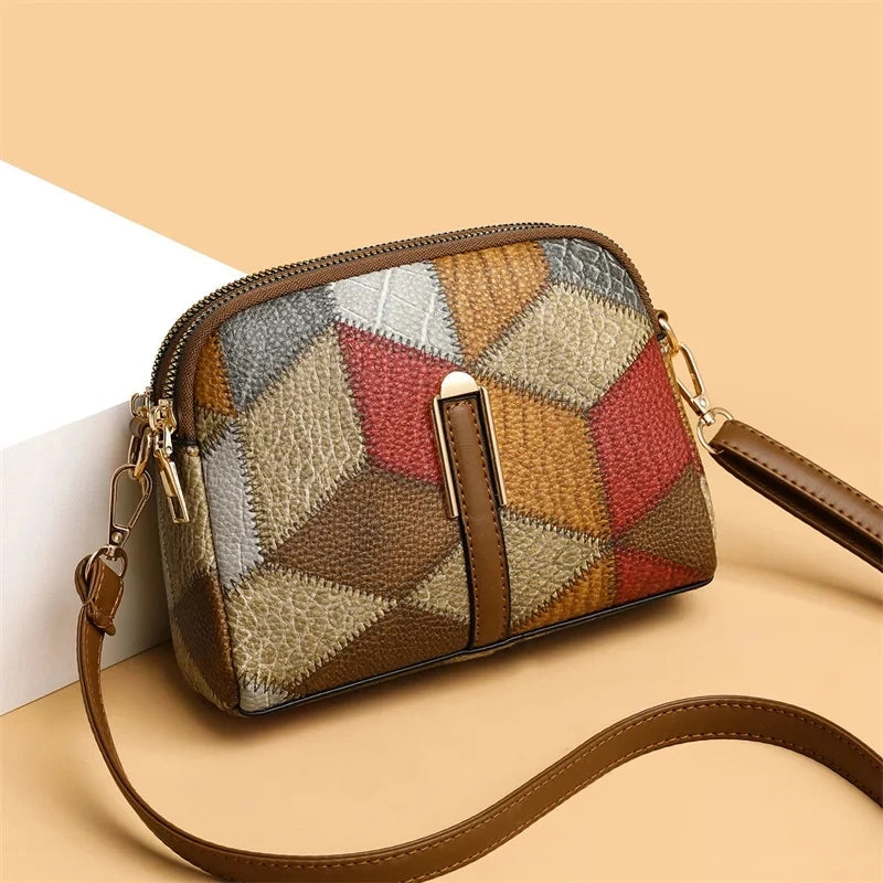 Fur Patchwork Structured Satchel Bag
