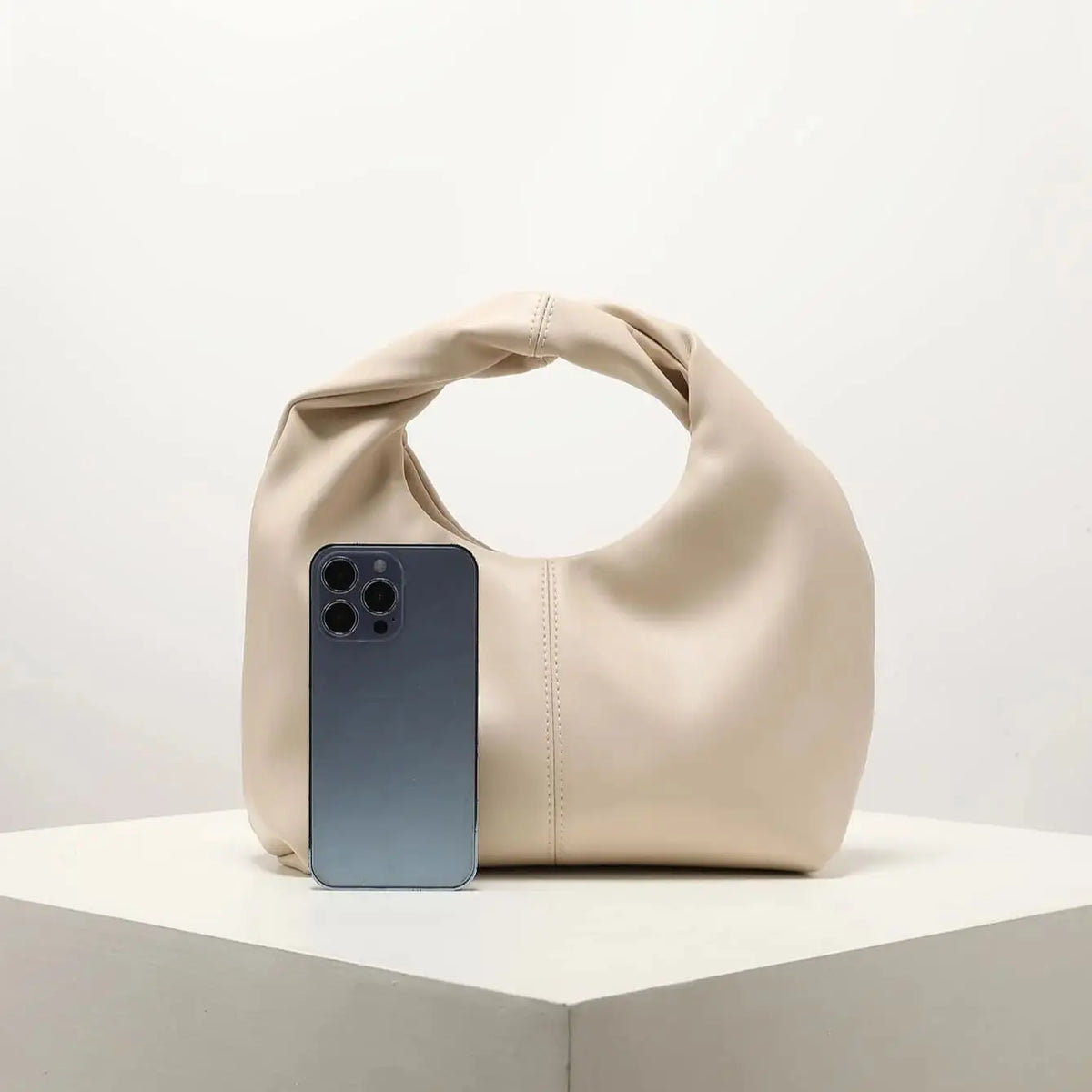 Ruched Square Top Handle Bag