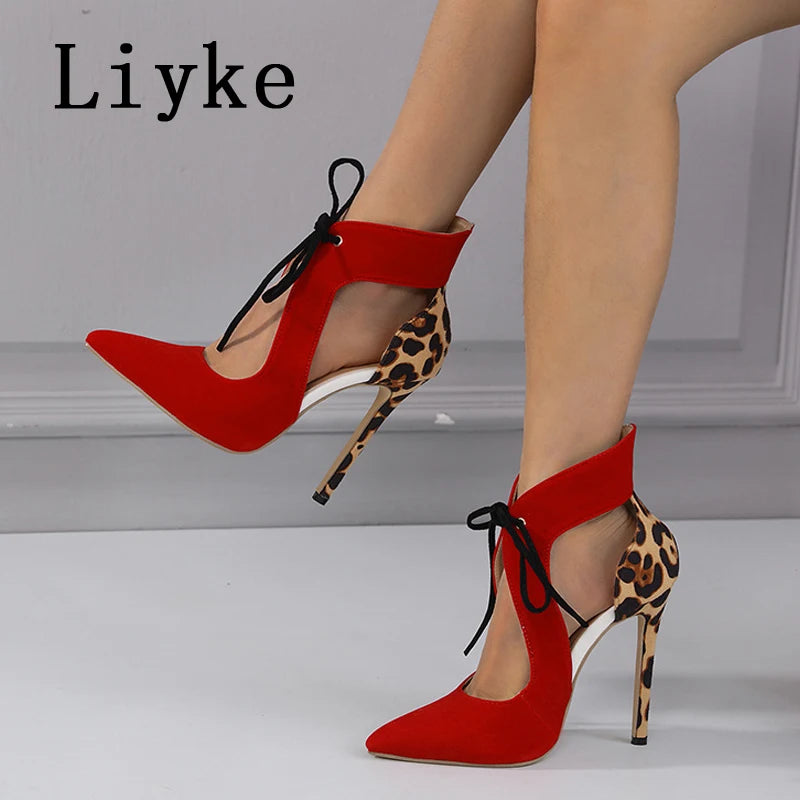 Leopard Cross-Tied Pointed Pumps