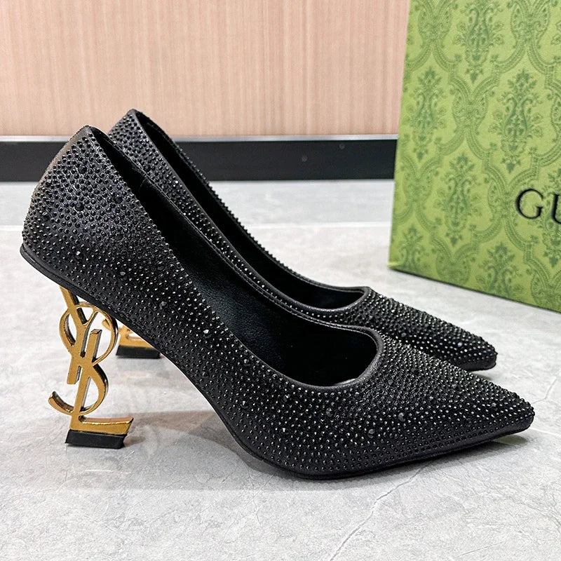Metal Heel Patent Platform Pumps